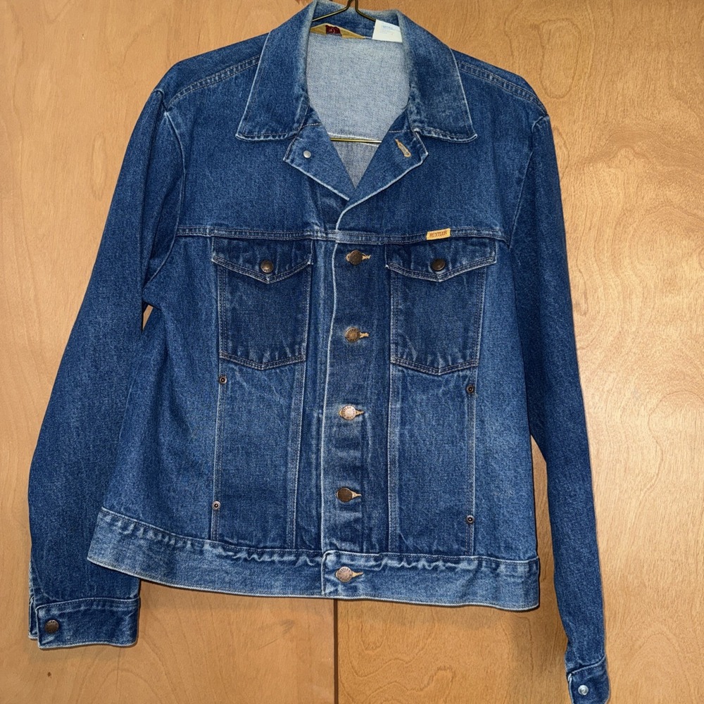 Vintage Rustler Trucker Jacket Blue Dark Wash Denim Jean Made USA Size XL